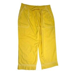 Pappagallo Linen Cotton Crop Pants Yellow Topstitch Wide Leg Cruise Resort XL